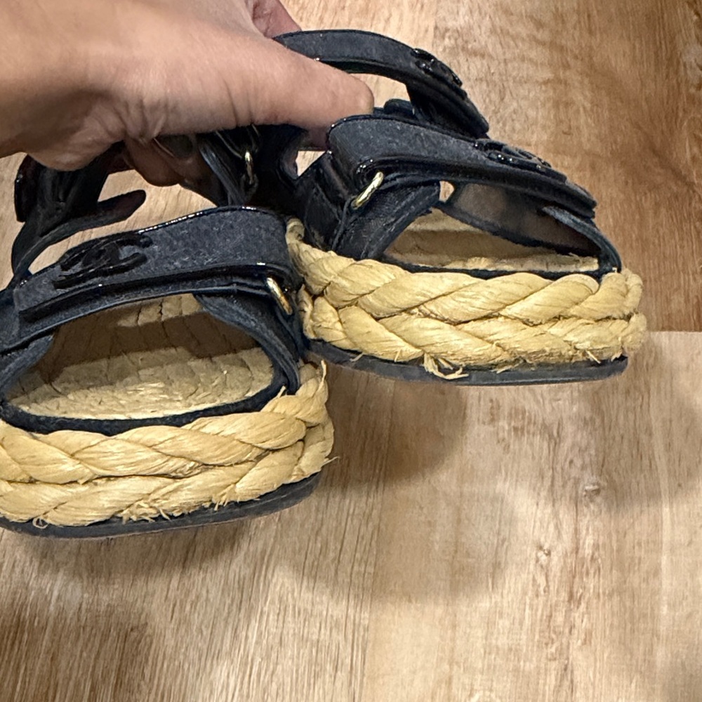 Chanel Black Mesh and Patent Velcro Sandals - Picture 2 of 5